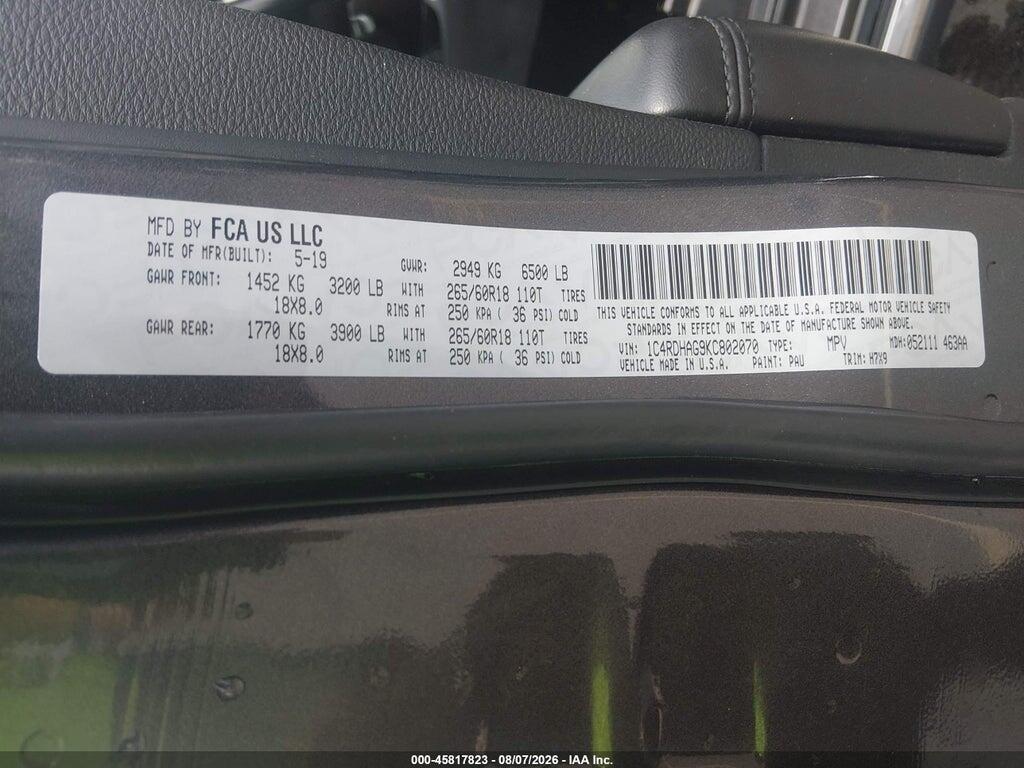 1C4RDHAG9KC802070 2019 DODGE DURANGO photo no. 9