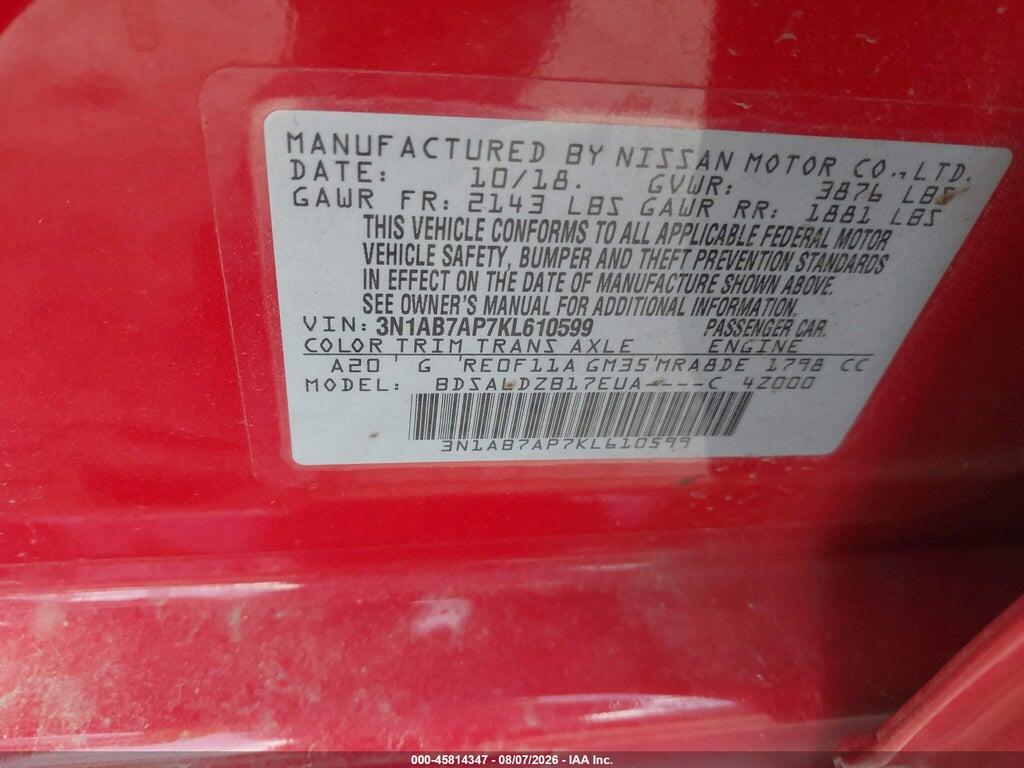 3N1AB7AP7KL610599 2019 NISSAN SENTRA photo no. 9