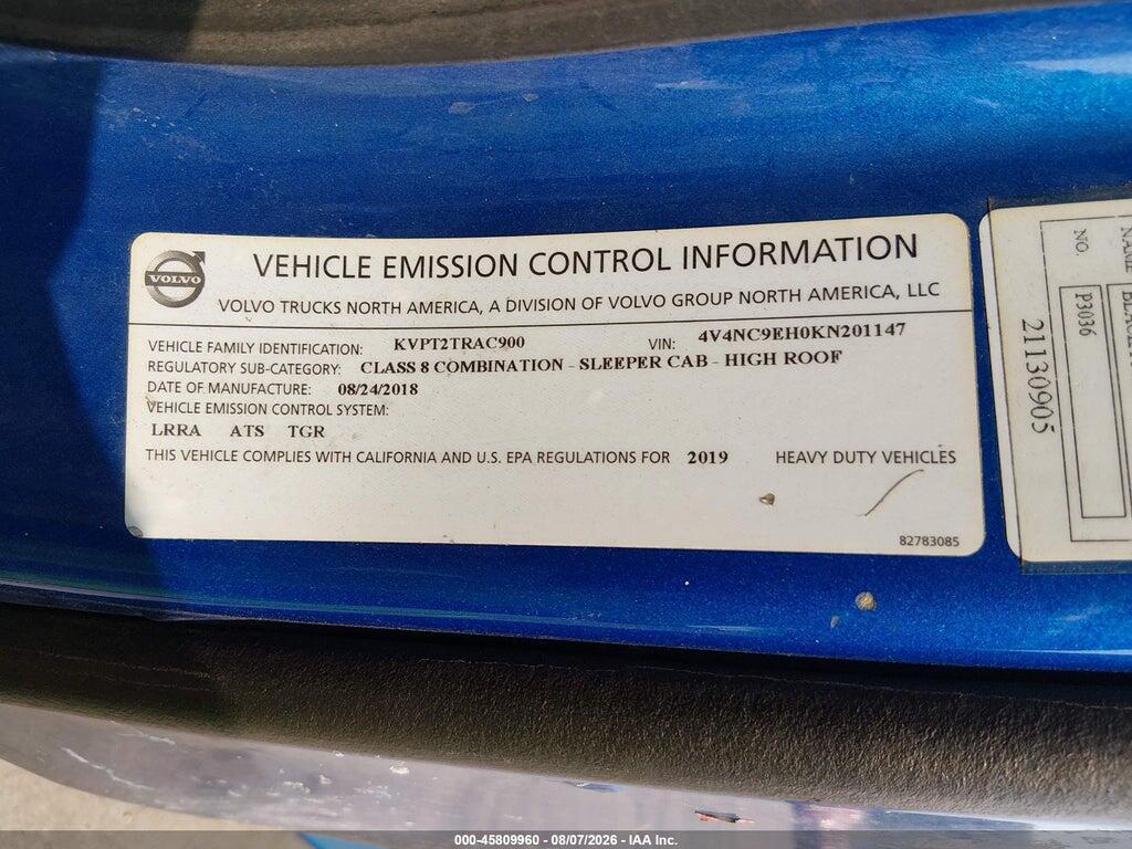 4V4NC9EH0KN201147 2019 VOLVO VNL photo no. 8