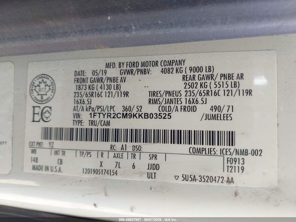 1FTYR2CM9KKB03525 2019 FORD TRANSIT-250 photo no. 9