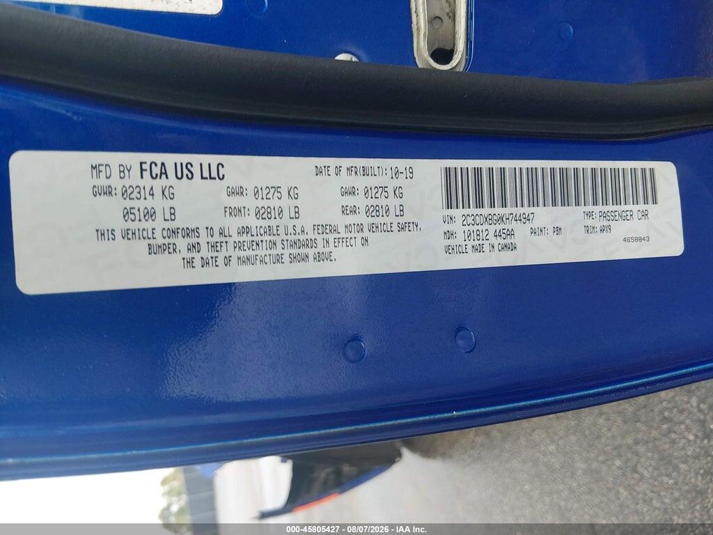 2C3CDXBG0KH744947 2019 DODGE CHARGER photo no. 9