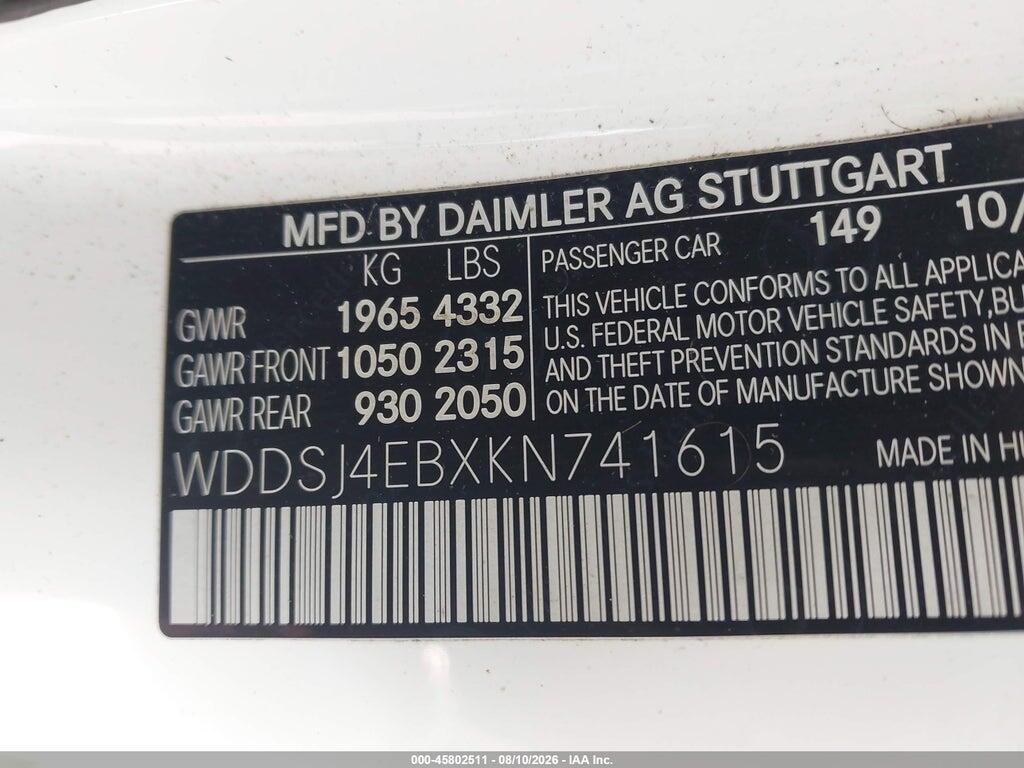 WDDSJ4EBXKN741615 2019 MERCEDES-BENZ CLA 250 photo no. 9
