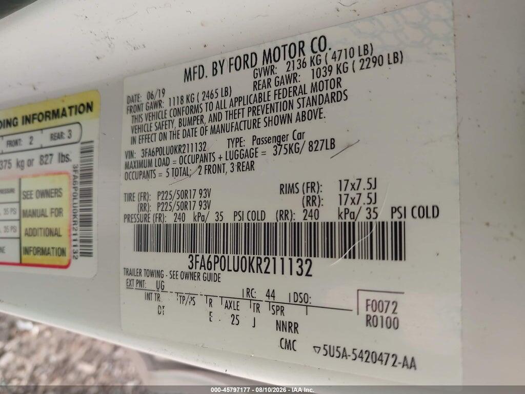 3FA6P0LU0KR211132 2019 FORD FUSION HYBRID photo no. 9