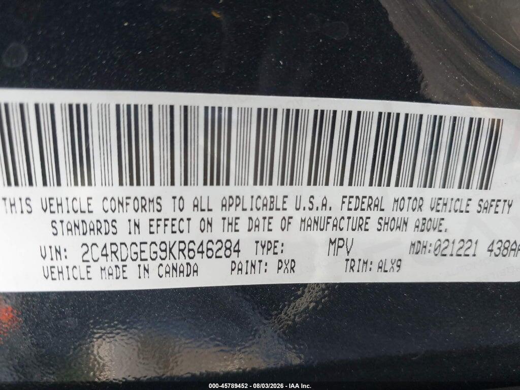 2C4RDGEG9KR646284 2019 DODGE GRAND CARAVAN photo no. 9