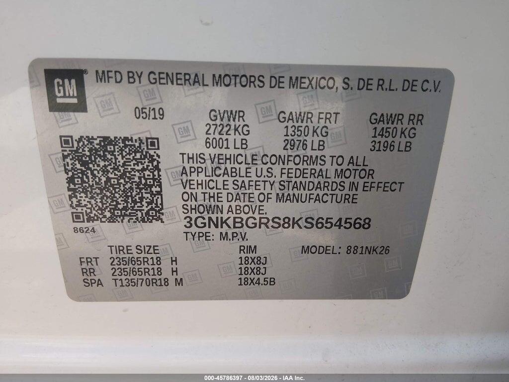 3GNKBGRS8KS654568 2019 CHEVROLET BLAZER photo no. 9