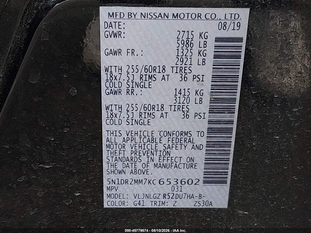 5N1DR2MM7KC653602 2019 NISSAN PATHFINDER photo no. 9