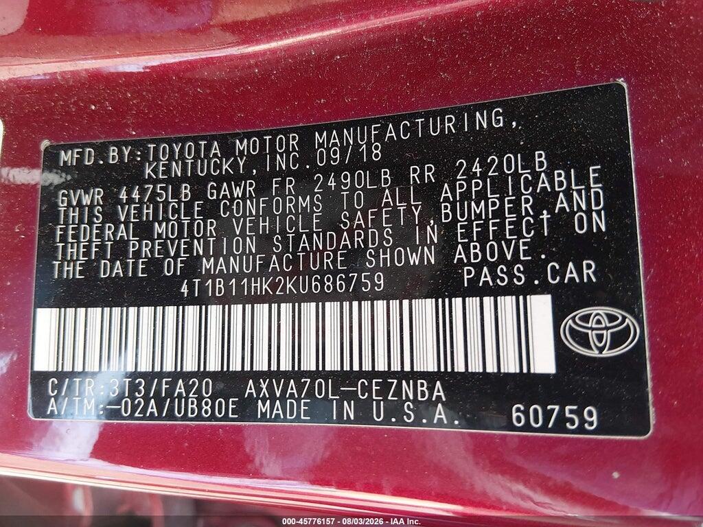 4T1B11HK2KU686759 2019 TOYOTA CAMRY photo no. 9