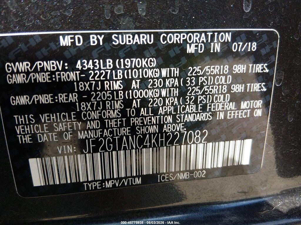 JF2GTANC4KH227082 2019 SUBARU CROSSTREK photo no. 9