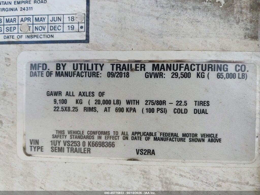 1UYVS2530K6698366 2019 UTILITY TRAILER MFG UNKNOWN photo no. 9