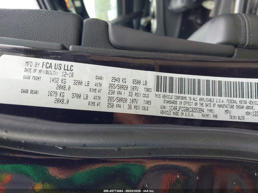 1C4RJFCG8KC655394 2019 JEEP GRAND CHEROKEE photo no. 9
