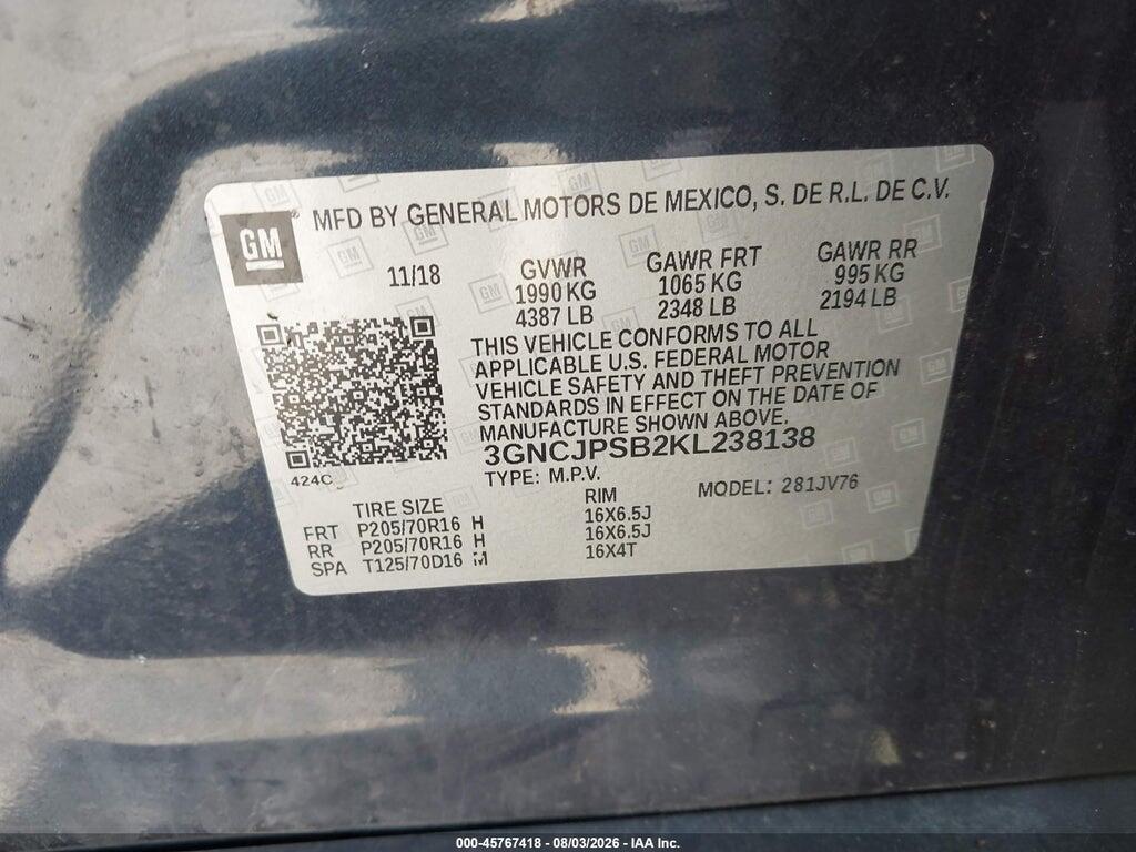 3GNCJPSB2KL238138 2019 CHEVROLET TRAX photo no. 9