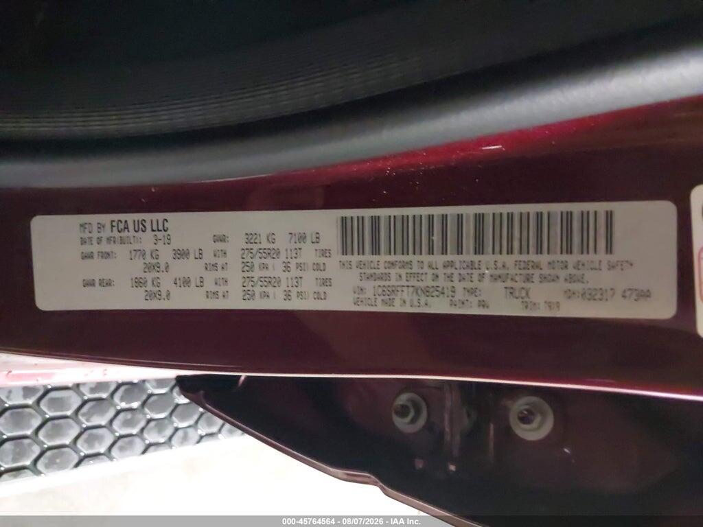 1C6SRFFT7KN825419 2019 RAM 1500 photo no. 9