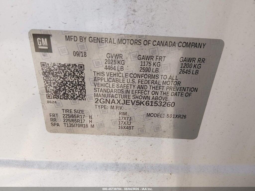 2GNAXJEV5K6153260 2019 CHEVROLET EQUINOX photo no. 9