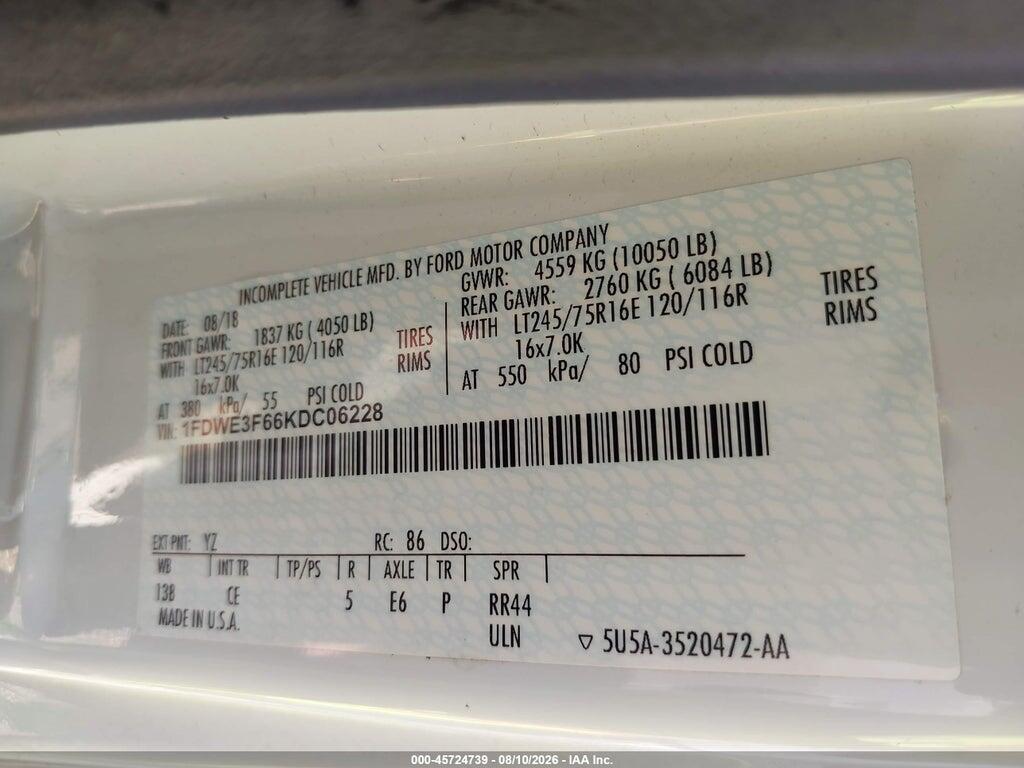 1FDWE3F66KDC06228 2019 FORD E-350 CUTAWAY photo no. 8