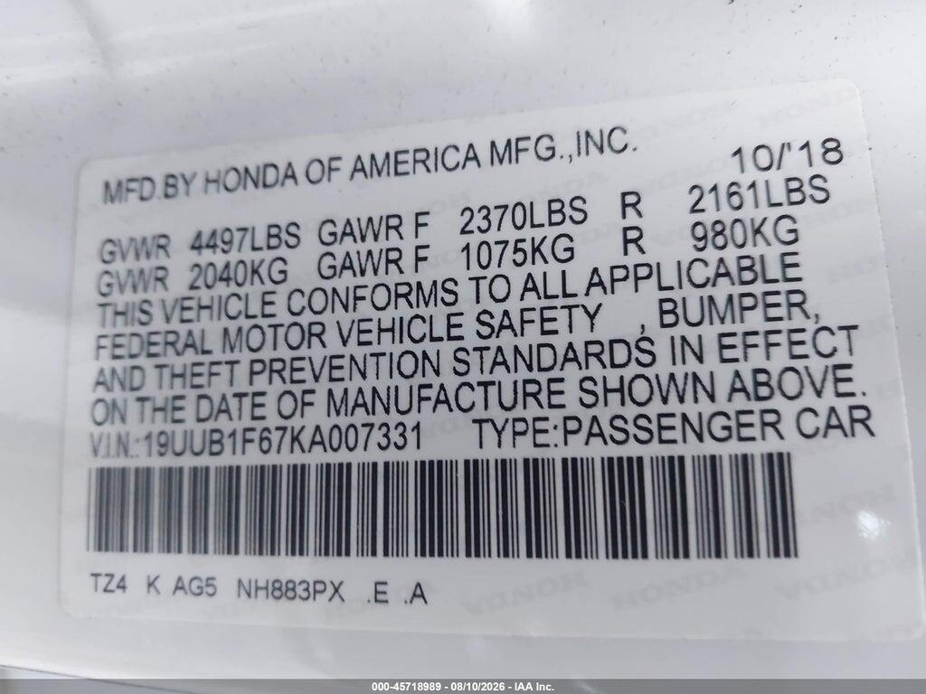 19UUB1F67KA007331 2019 ACURA TLX photo no. 9