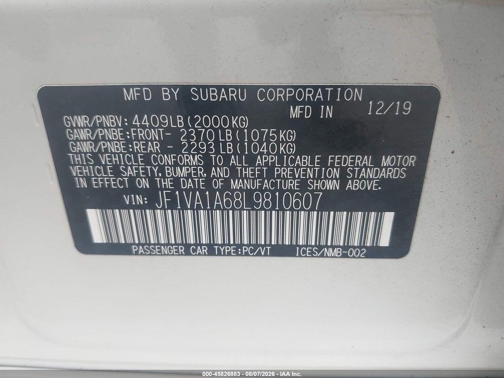 JF1VA1A68L9810607 2020 SUBARU WRX photo no. 9