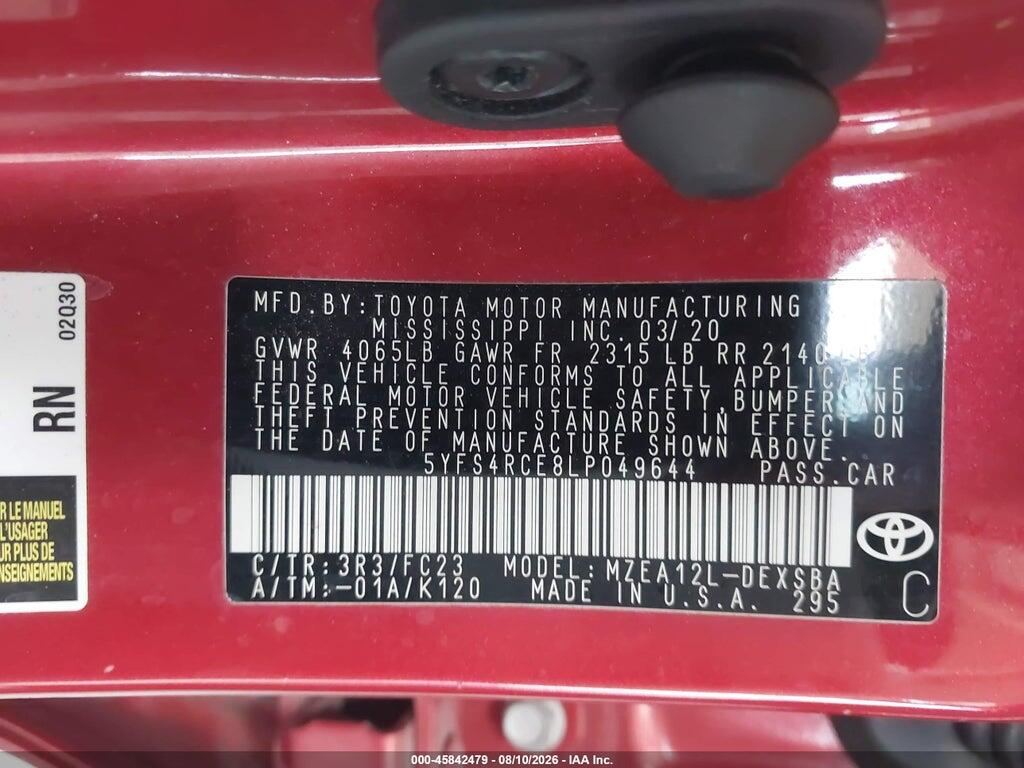 5YFS4RCE8LP049644 2020 TOYOTA COROLLA photo no. 9