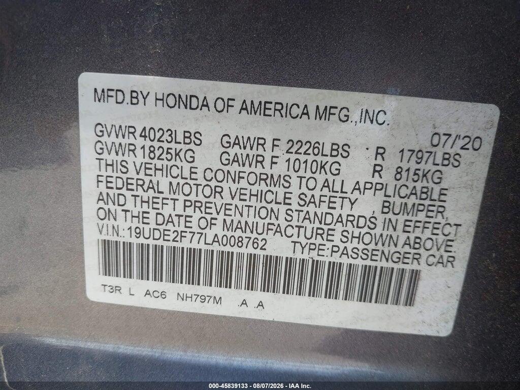 19UDE2F77LA008762 2020 ACURA ILX photo no. 9