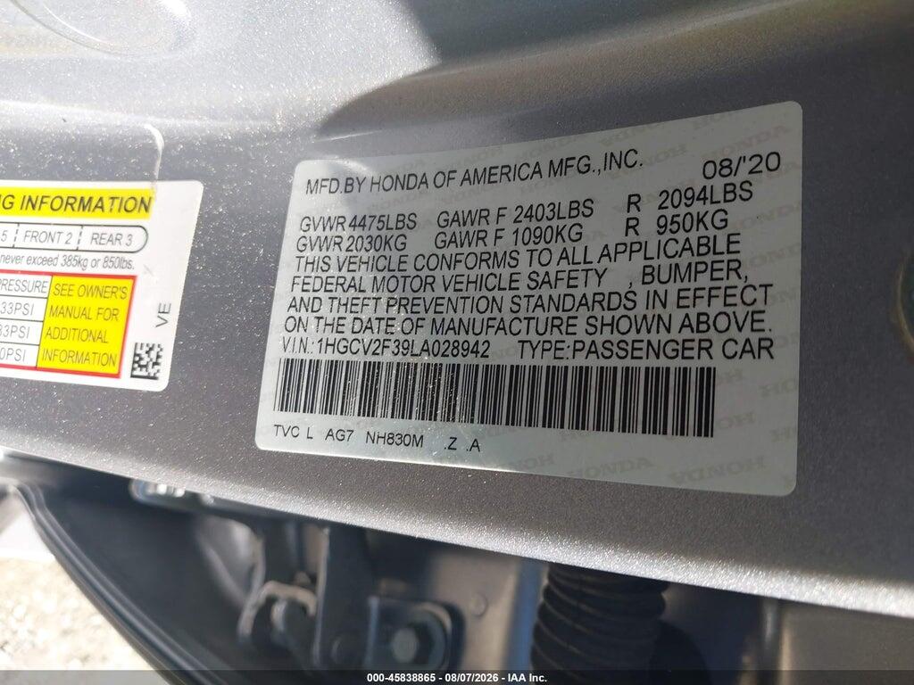 1HGCV2F39LA028942 2020 HONDA ACCORD photo no. 9