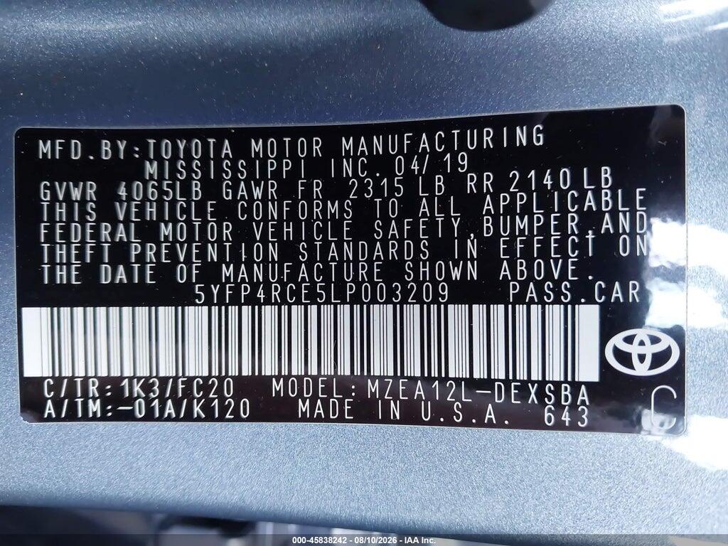 5YFP4RCE5LP003209 2020 TOYOTA COROLLA photo no. 9