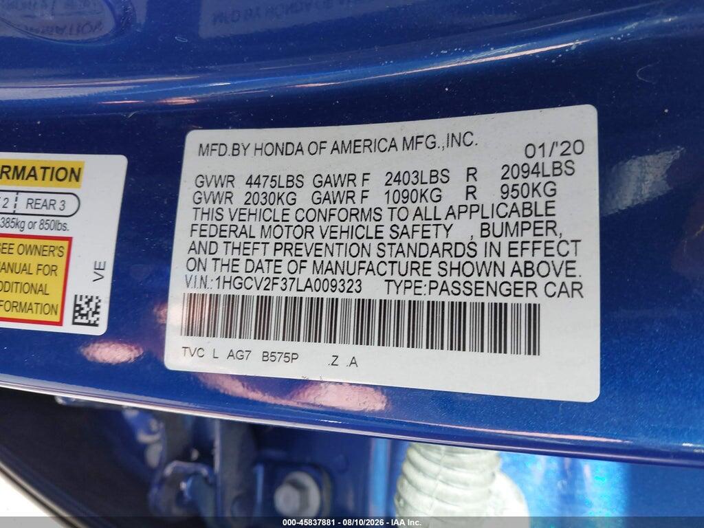 1HGCV2F37LA009323 2020 HONDA ACCORD photo no. 9