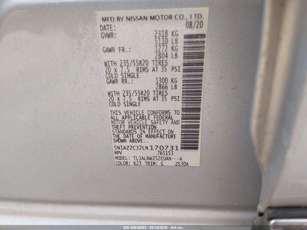 5N1AZ2CJ2LN170731 2020 NISSAN MURANO photo no. 9