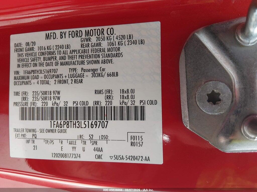 1FA6P8TH3L5169707 2020 FORD MUSTANG photo no. 9