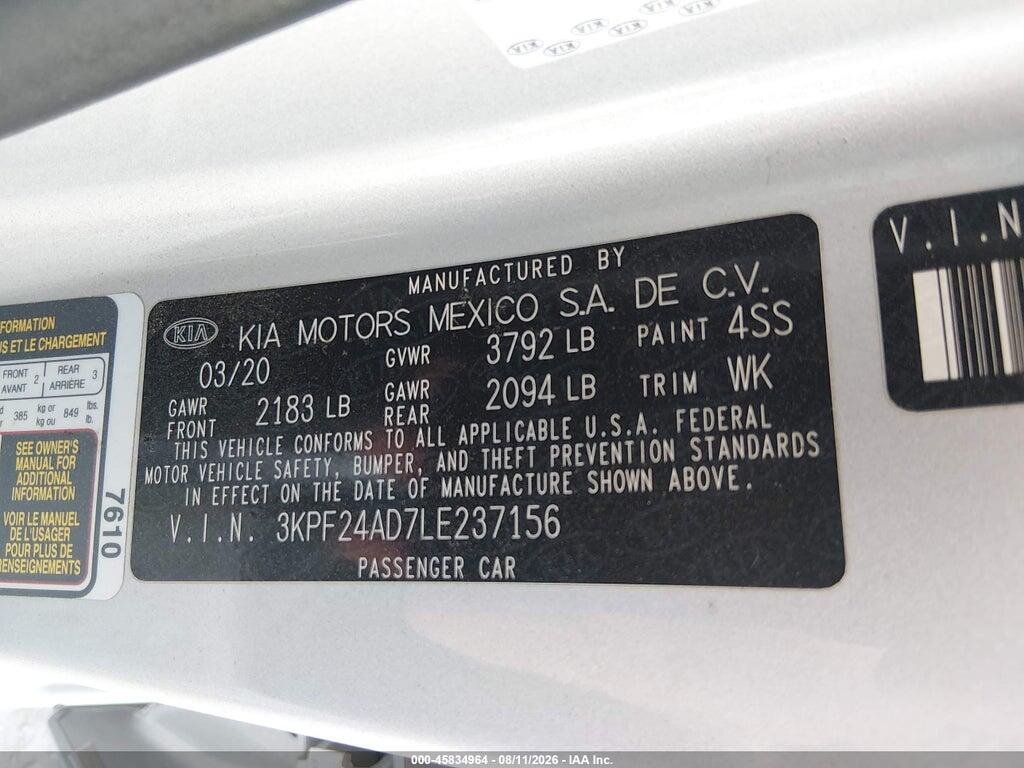 3KPF24AD7LE237156 2020 KIA FORTE photo no. 9