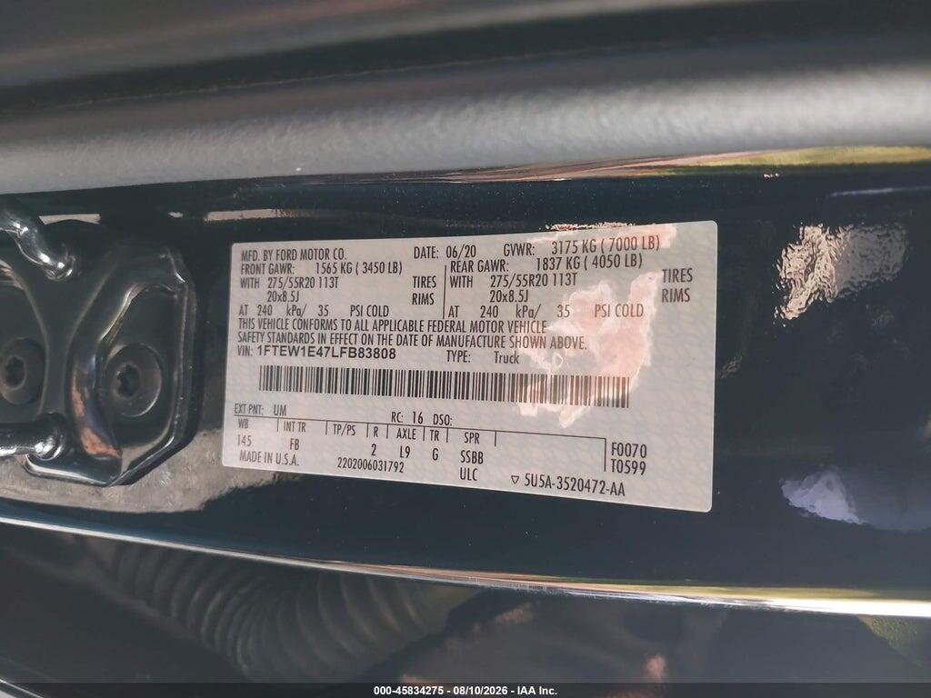 1FTEW1E47LFB83808 2020 FORD F-150 photo no. 9