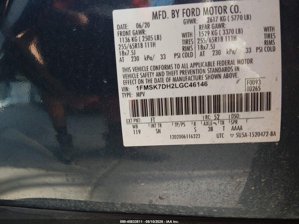 1FMSK7DH2LGC46146 2020 FORD EXPLORER photo no. 9