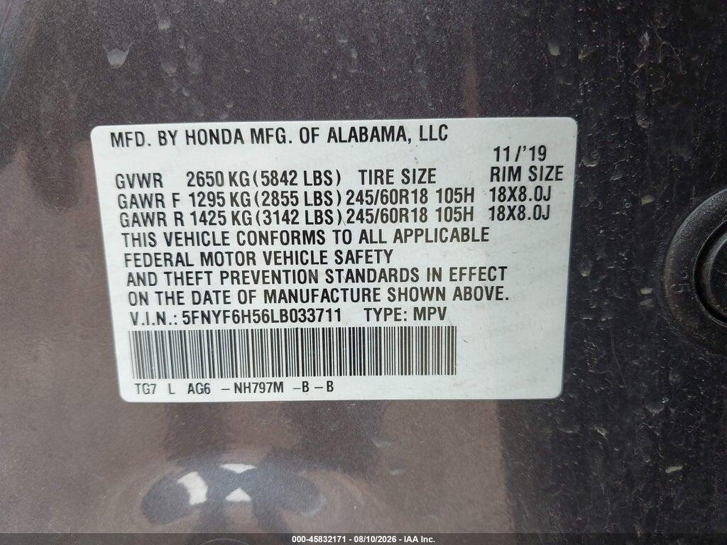 5FNYF6H56LB033711 2020 HONDA PILOT photo no. 9
