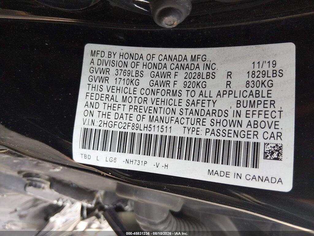 2HGFC2F89LH511511 2020 HONDA CIVIC photo no. 9