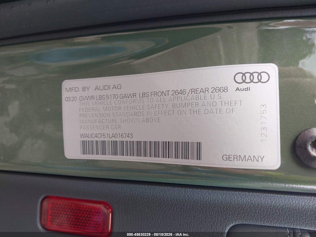 WAUC4CF51LA016743 2020 AUDI S5 SPORTBACK photo no. 9