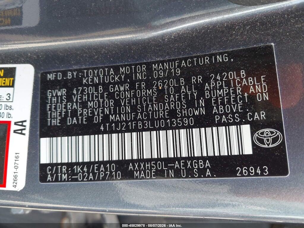 4T1J21FB3LU013590 2020 TOYOTA AVALON HYBRID photo no. 9