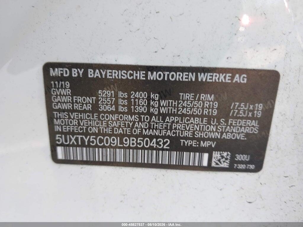 5UXTY5C09L9B50432 2020 BMW X3 photo no. 9