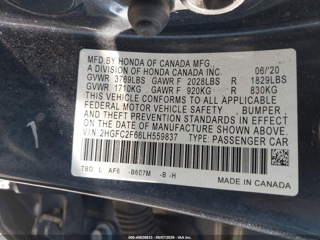 2HGFC2F66LH559837 2020 HONDA CIVIC photo no. 9