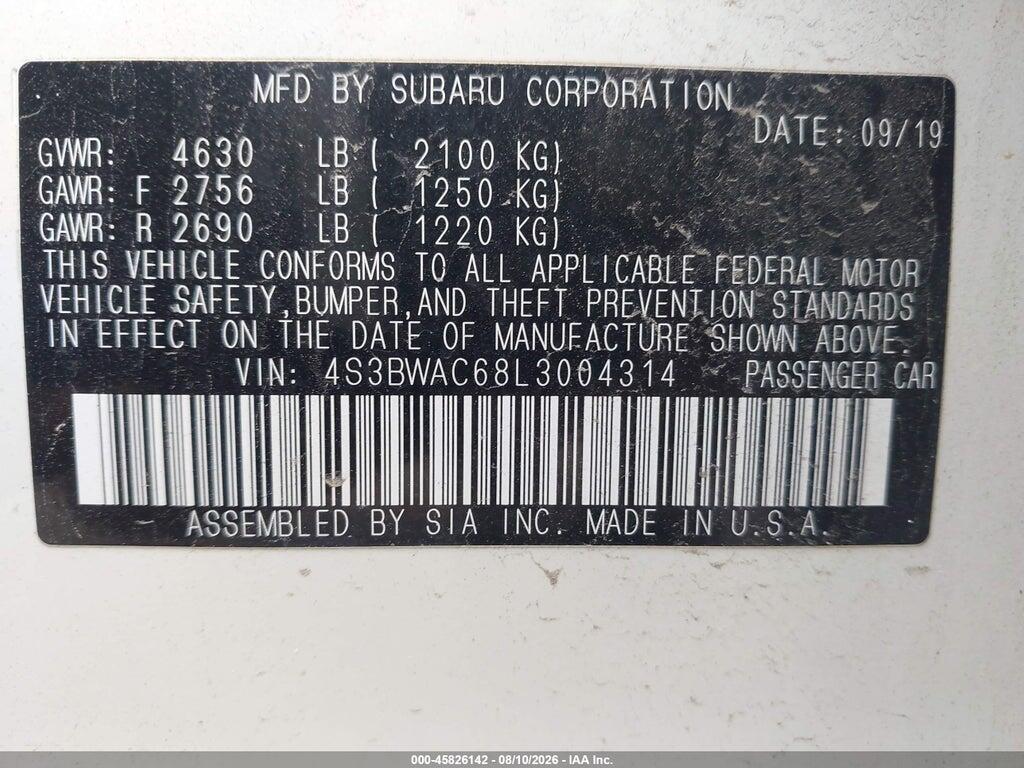 4S3BWAC68L3004314 2020 SUBARU LEGACY photo no. 9