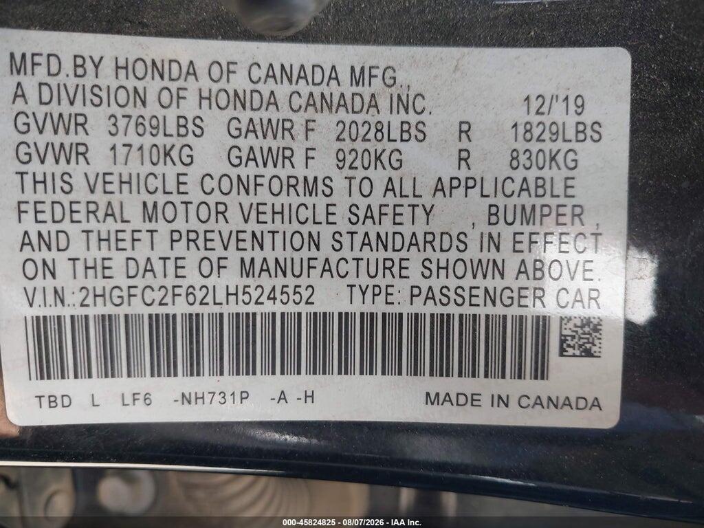 2HGFC2F62LH524552 2020 HONDA CIVIC photo no. 9