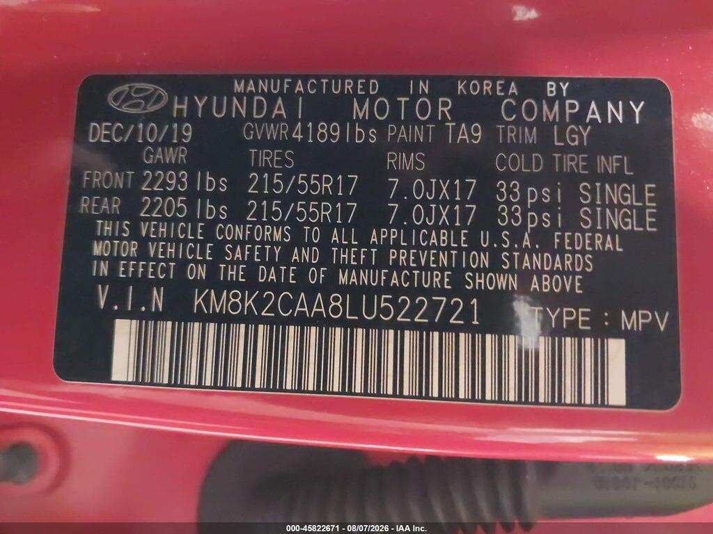 KM8K2CAA8LU522721 2020 HYUNDAI KONA photo no. 9