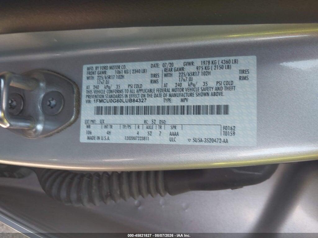 1FMCU0G60LUB84327 2020 FORD ESCAPE photo no. 9