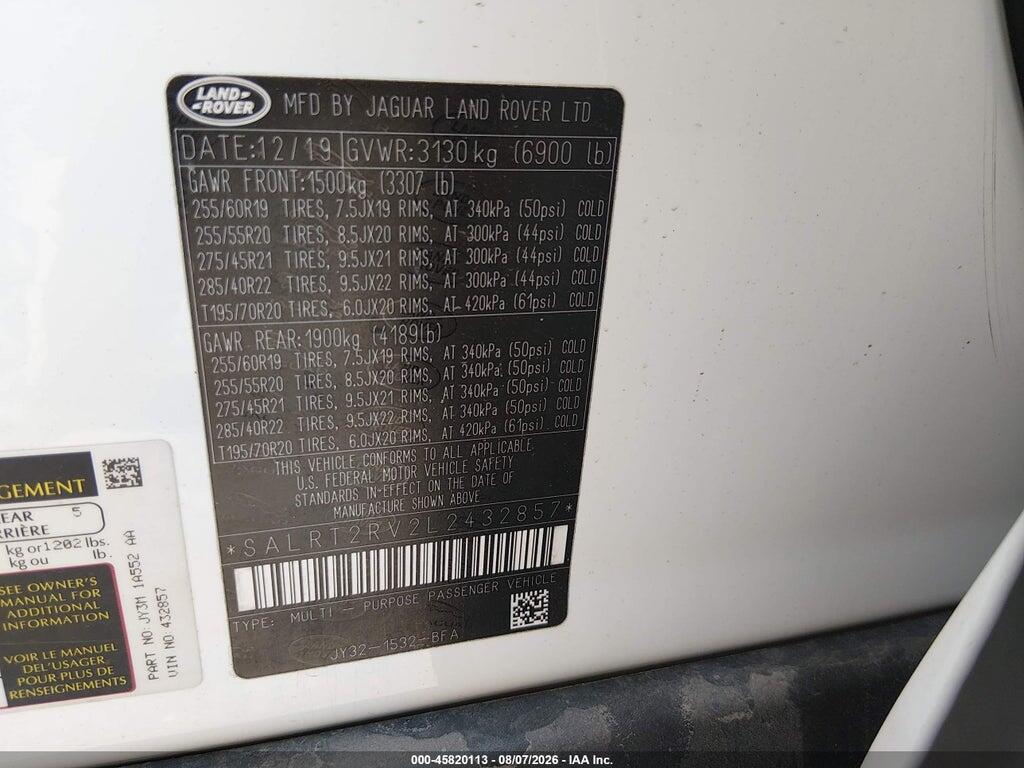 SALRT2RV2L2432857 2020 LAND ROVER DISCOVERY photo no. 9