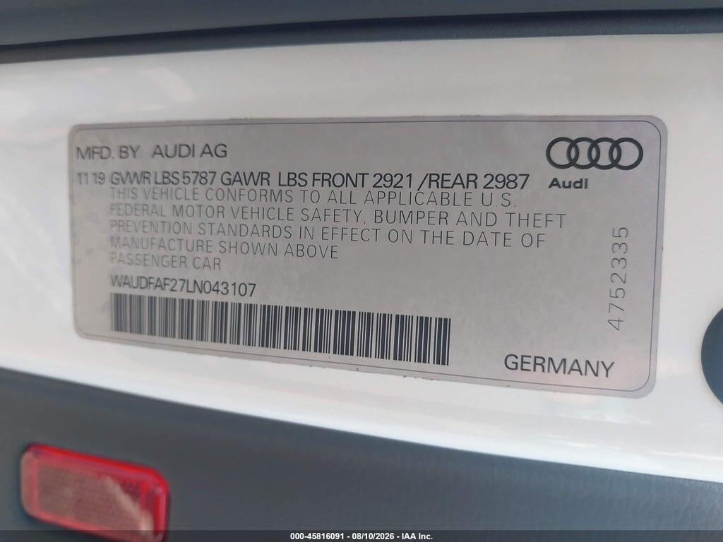 WAUDFAF27LN043107 2020 AUDI S6 photo no. 9