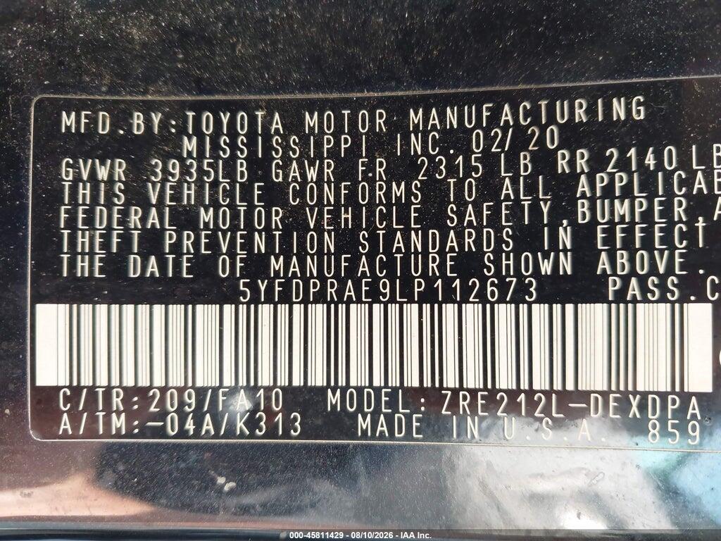 5YFDPRAE9LP112673 2020 TOYOTA COROLLA photo no. 9