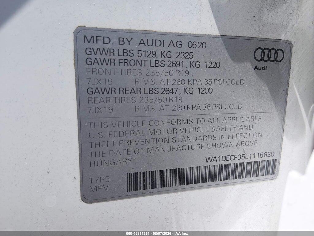 WA1DECF35L1115630 2020 AUDI Q3 photo no. 9
