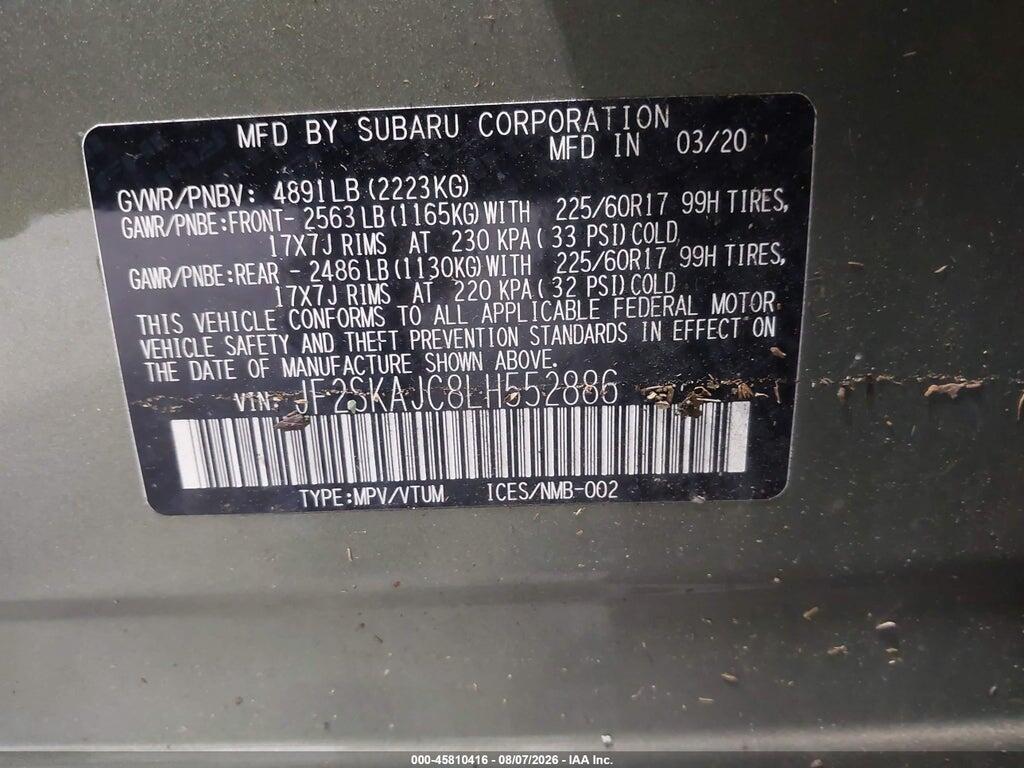 JF2SKAJC8LH552886 2020 SUBARU FORESTER photo no. 9