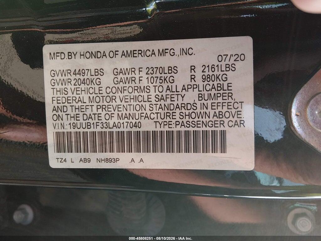 19UUB1F33LA017040 2020 ACURA TLX photo no. 9