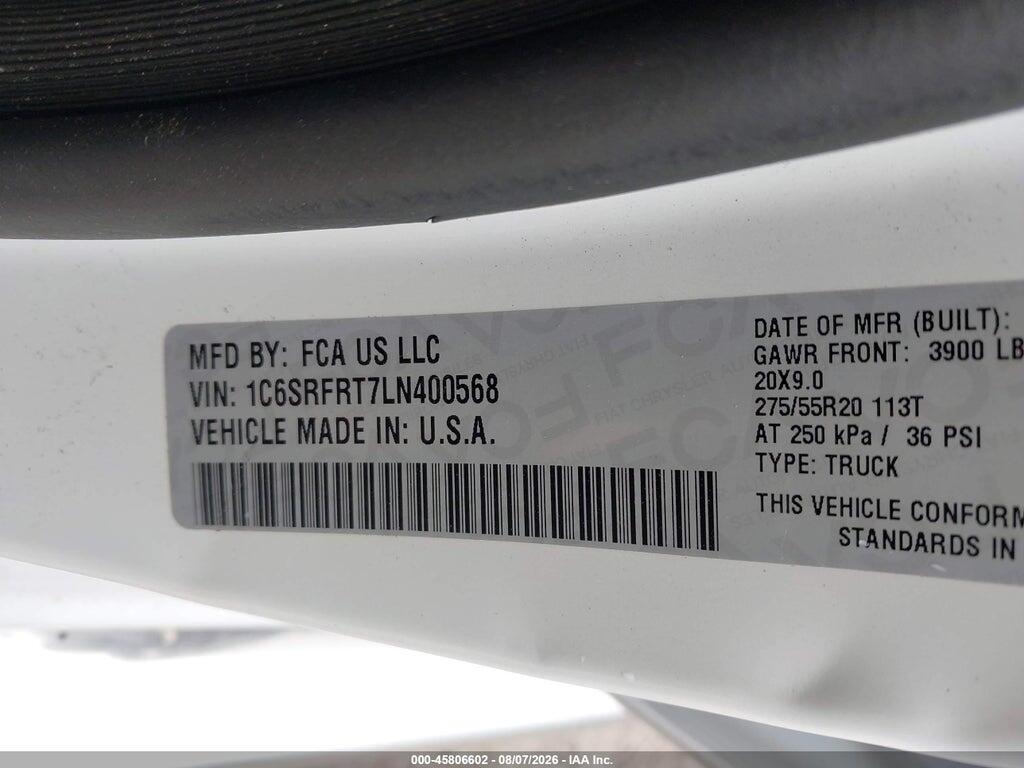 1C6SRFRT7LN400568 2020 RAM 1500 photo no. 9