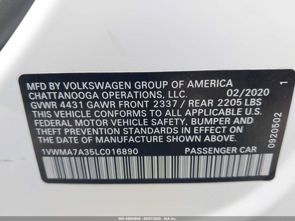 1VWMA7A35LC016890 2020 VOLKSWAGEN PASSAT photo no. 9