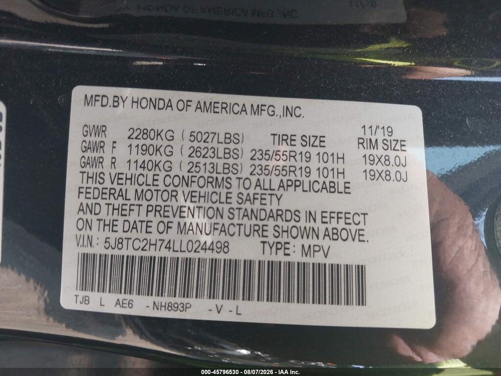 5J8TC2H74LL024498 2020 ACURA RDX photo no. 9