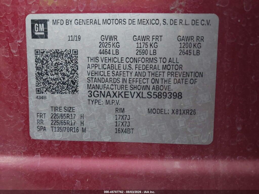 3GNAXKEVXLS589398 2020 CHEVROLET EQUINOX photo no. 9